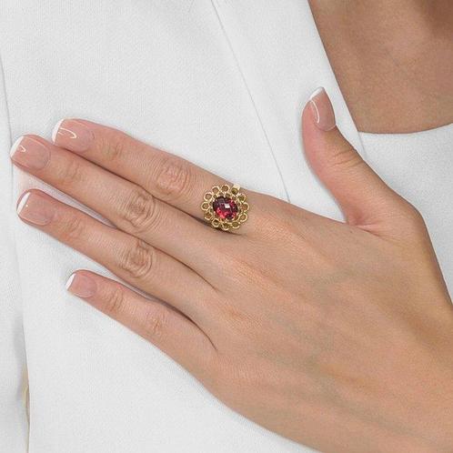 Ring - 14 karaat Geel goud - 2.33ct. tw. Granaat, Sieraden, Tassen en Uiterlijk, Ringen