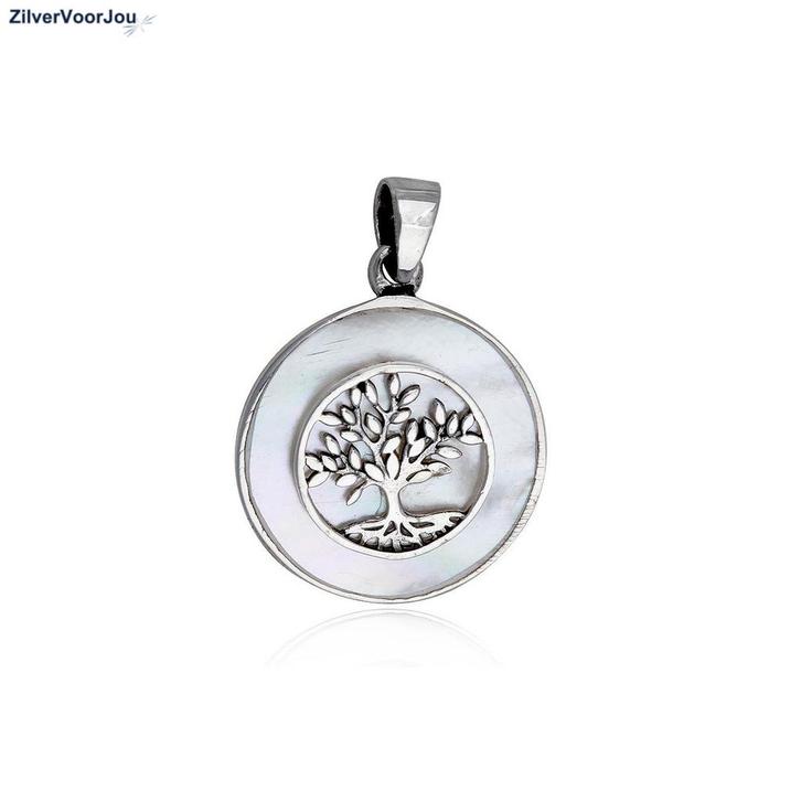 Zilveren levensboom parelmoer, tree of life kettinghanger, Sieraden, Tassen en Uiterlijk, Kettinghangers, Nieuw, Verzenden