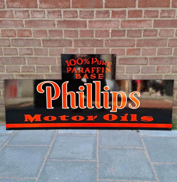 Phillips Motor Oils Groot Stalen Bord - 122 x 56cm, Verzamelen, Merken en Reclamevoorwerpen, Ophalen