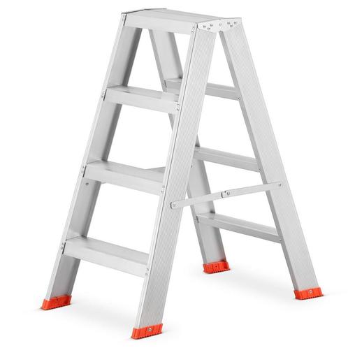 Huishoudtrap - ladder - 2x 4 treden - aluminium - 81 cm hoog, Doe-het-zelf en Verbouw, Ladders en Trappen, Nieuw, Ophalen of Verzenden