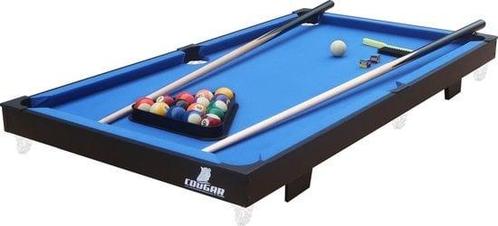 Cougar Pooltafel Mini Draagbaar Zwart/blauw – Handig handvat, Sport en Fitness, Biljarten en Poolen, Ophalen of Verzenden