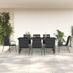 vidaXL 9-delige Tuinset textileen en staal zwart, Verzenden, Nieuw, 8 zitplaatsen, Rvs