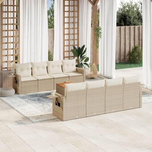 vidaXL 9-delige Loungeset met kussens poly rattan beige, Tuin en Terras, Tuinsets en Loungesets, Loungeset, Nieuw, Rotan, Verzenden