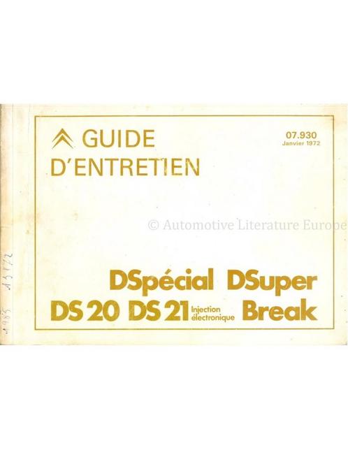 1972 CITROEN DS CLUB GARANTIE & ONDERHOUDS HANDLEIDING, Boeken, Auto's | Folders en Tijdschriften