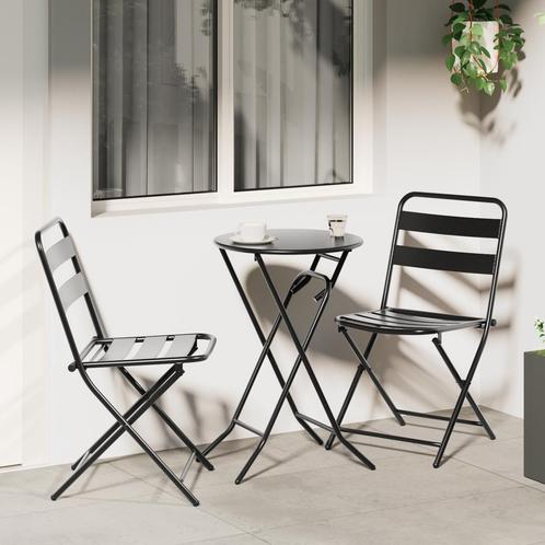 vidaXL 3-delige Opvouwbare Bistro Set - Anthraciet Staal, Tuin en Terras, Tuinsets en Loungesets, Nieuw, Overige materialen, Verzenden