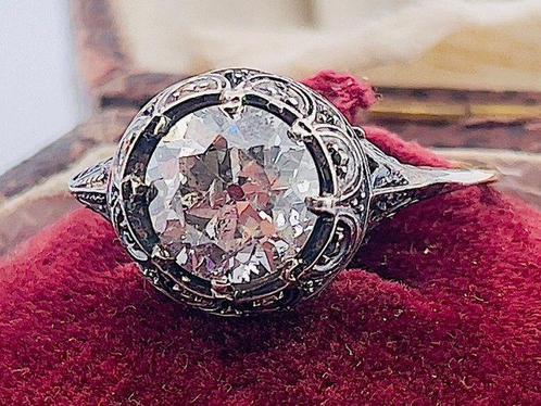 Ring - 9 kt. Geel goud, Zilver Diamant (Natuurlijk), Sieraden, Tassen en Uiterlijk, Ringen