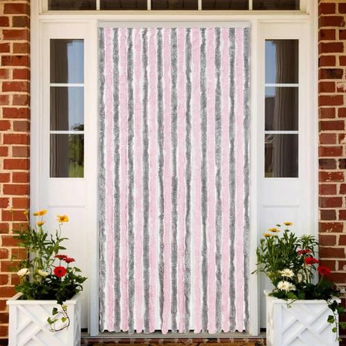 vidaXL Vliegengordijn 90x220 cm chenille zilvergrijs en roze, Huis en Inrichting, Stoffering | Gordijnen en Lamellen, Grijs, Nieuw