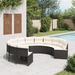 vidaXL Tuinbank met kussens rond poly rattan zwart, Verzenden, Nieuw, Rotan