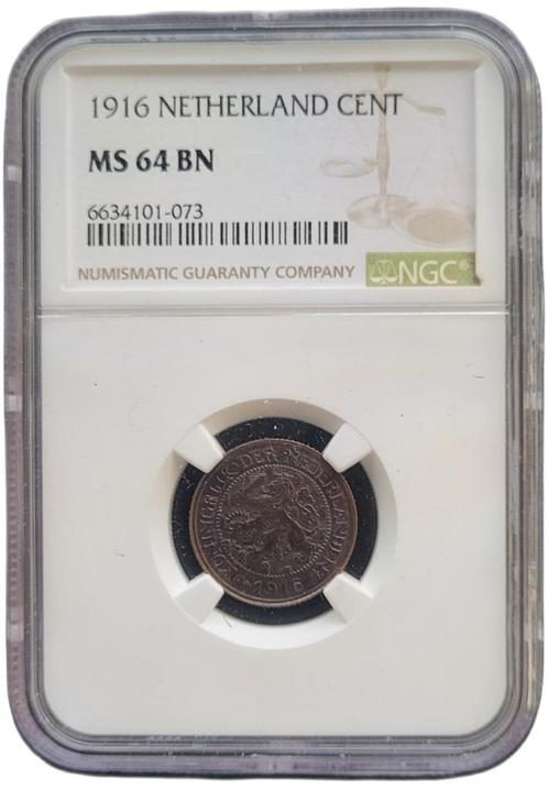 Koningin Wilhelmina 1 cent 1916 MS64 Brown NGC, Postzegels en Munten, Munten | Nederland, Losse munt, Verzenden