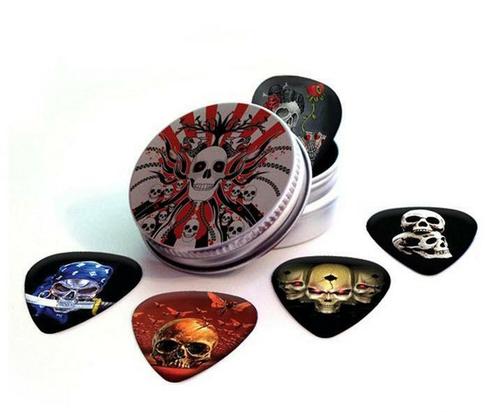 Blikje + plectrums met afbeelding van een doodshoofd, Verzamelen, Overige Verzamelen, Nieuw, Ophalen of Verzenden