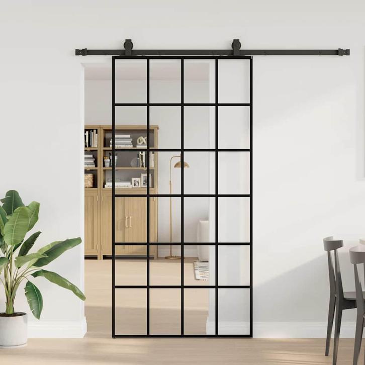 vidaXL Schuifdeur met beslagset 102x205 cm ESG glas zwart, Doe-het-zelf en Verbouw, Deuren en Horren, Nieuw, Verzenden