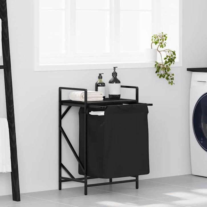 vidaXL Wasmand 1 vak met plank zwart eikenkleurig, Tuin en Terras, Droogmolens en Wasrekken, Nieuw, Verzenden