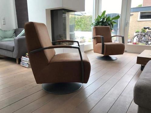 leren draaifauteuils met schotelvoet - bruin leer - Echt le, Huis en Inrichting, Fauteuils, 50 tot 75 cm, 75 tot 100 cm, Nieuw