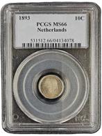 Koningin Wilhelmina 10 cent 1893 MS66 PCGS gecertificeerd, Zilver, Losse munt, Verzenden