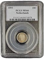 Koningin Wilhelmina 10 cent 1893 MS66 PCGS gecertificeerd, Postzegels en Munten, Munten | Nederland, Verzenden, Zilver, 10 cent