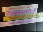 Lila lint 70 mm met magenta opdruk +/- 80cm. - eigen tekst, Ophalen of Verzenden, Nieuw