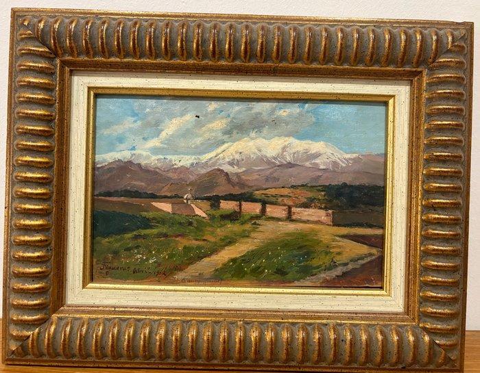 Spanish school (XIX-XX) - Vista de Figueras y Pirineos –, Antiek en Kunst, Kunst | Schilderijen | Klassiek