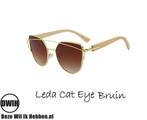Houten zonnebril: Leda Cat Eye Bruin, Nieuw, Verzenden