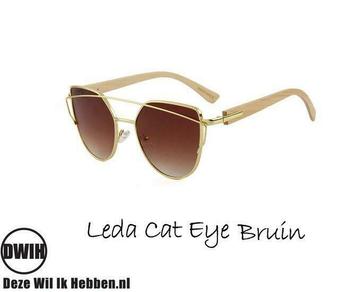Houten zonnebril: Leda Cat Eye Bruin beschikbaar voor biedingen