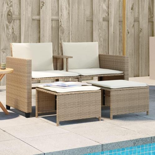 vidaXL Tuinbank 2-zits met tafel en voetenbanken poly rattan, Tuin en Terras, Tuinsets en Loungesets, Nieuw, Rotan, Verzenden