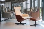 Goossens relaxfauteuil Avec + hokker met gasveer stof/leer, Huis en Inrichting, Fauteuils, Nieuw, Leer