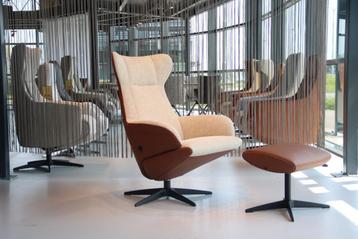 Goossens relaxfauteuil Avec + hokker met gasveer stof/leer beschikbaar voor biedingen