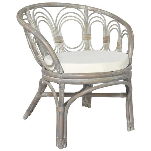 vidaXL Eetkamerstoel met kussen natuurlijk rattan en linnen, Huis en Inrichting, Stoelen, Grijs, Nieuw, Verzenden