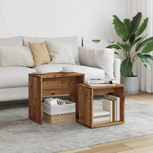 vidaXL 2-delige Tafeltjesset bewerkt hout oud houtkleurig, Huis en Inrichting, Tafels | Salontafels, Nieuw, Overige houtsoorten