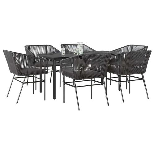 vidaXL 7-delige Tuinset met kussens poly rattan glas zwart, Tuin en Terras, Tuinsets en Loungesets, Tuinset, Nieuw, 6 zitplaatsen