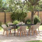 vidaXL Eetkamerset 7 pcs Lichtgrijs Poly riet, Verzenden, Nieuw, Rotan