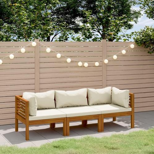 vidaXL Tuinbank 3-zits met crèmekleurig kussen massief, Tuin en Terras, Tuinsets en Loungesets, Nieuw, Hardhout, Verzenden