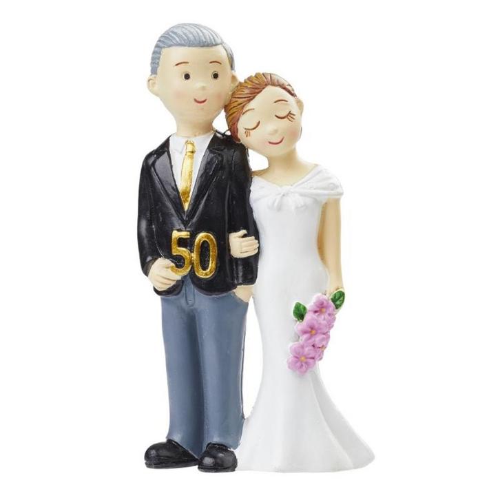 Taarttopper Gouden Bruidspaar 50 jaar Polystone 8,4cm, Hobby en Vrije tijd, Taarten en Cupcakes maken, Nieuw, Verzenden