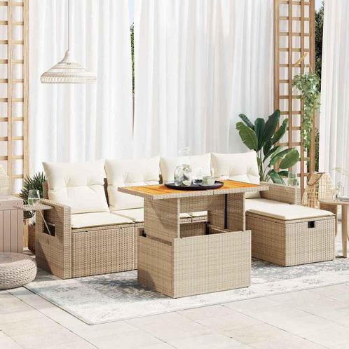 vidaXL 6-delige Loungeset met kussens poly rattan acacia, Tuin en Terras, Tuinsets en Loungesets, Loungeset, Nieuw, Rotan, Verzenden