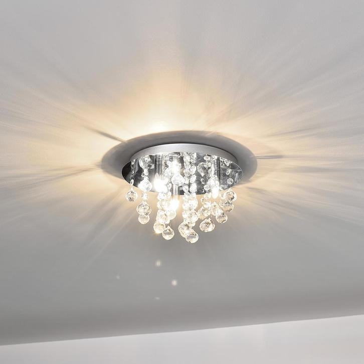 Plafondlamp Trio met kristallen 20xØ28 cm chroom 3xG9, Huis en Inrichting, Lampen | Plafondlampen, Verzenden