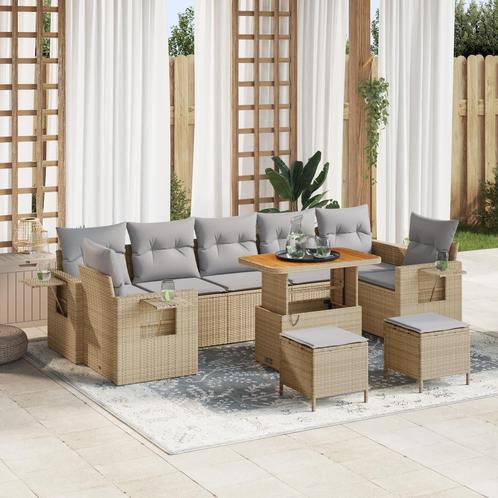 vidaXL 10-delige tuinset met kussen in beige, van poly, Tuin en Terras, Tuinsets en Loungesets, Tuinset, Nieuw, Rotan, Verzenden