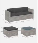 Nieuwe 3-Delige Rotan Loungeset – Hoekbank, Tafel, Kussens, Tuin en Terras, 4 zitplaatsen, Bank, Nieuw, Tuinset