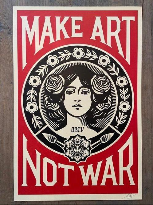 Shepard Fairey (OBEY) (1970) - Make Art Not War Signed, Antiek en Kunst, Kunst | Tekeningen en Foto's