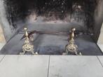 Vuurbok (2) - Koper, Messing - Set Engelse haardsteunen, Antiek en Kunst