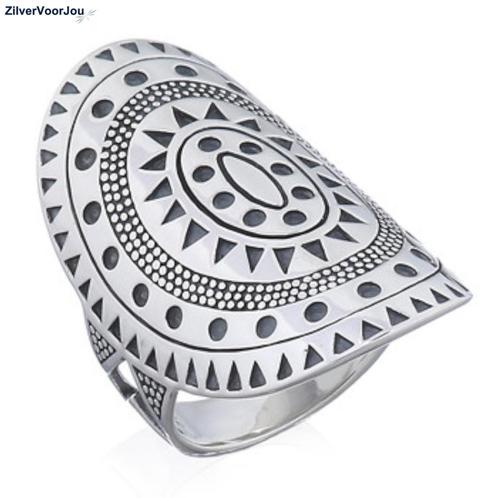 Zilveren grote mandala art ring, Sieraden, Tassen en Uiterlijk, Ringen, Nieuw, Verzenden