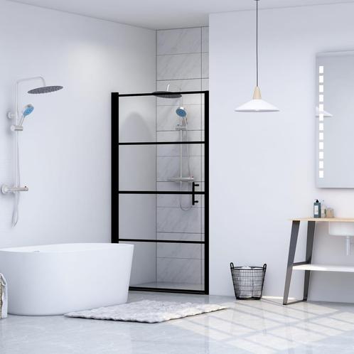 vidaXL Douchedeur 81x195 cm gehard glas zwart, Doe-het-zelf en Verbouw, Sanitair, Nieuw, Verzenden