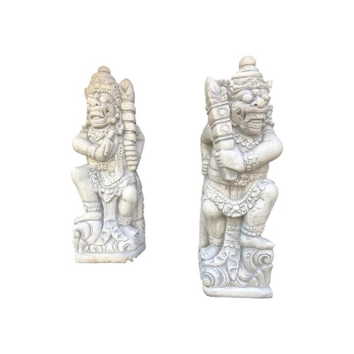 Set van 2 tempelwachters - steen - 65 cm - Balinese krijgers, Tuin en Terras, Tuinbeelden, Ophalen of Verzenden