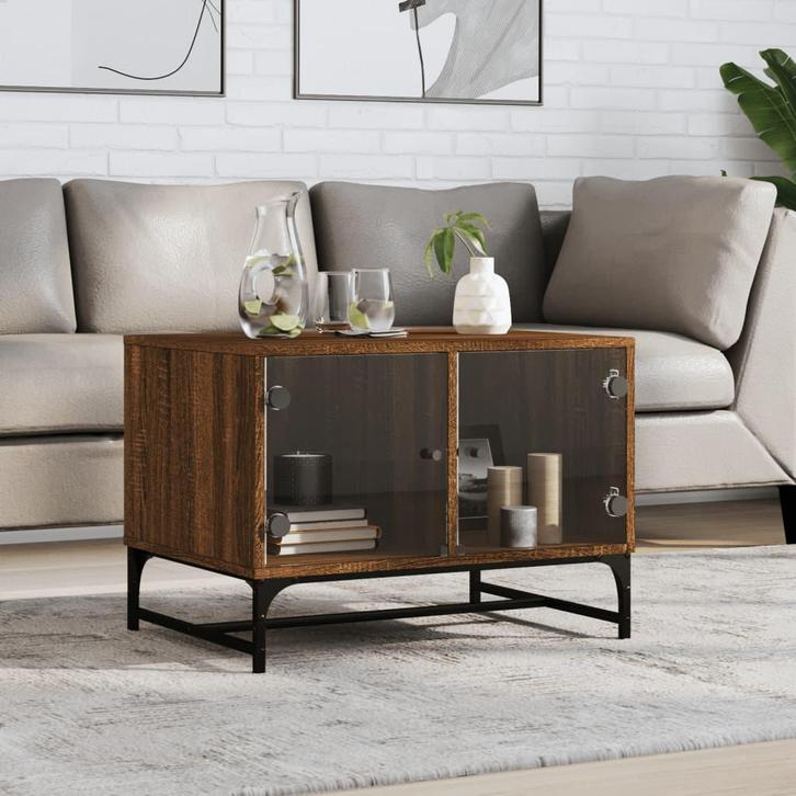 vidaXL Salontafel met glazen deuren 68,5x50x50 cm gerookt, Huis en Inrichting, Tafels | Salontafels, 50 tot 100 cm, Nieuw, Overige houtsoorten