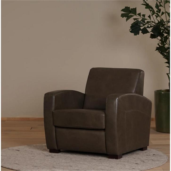 Leren fauteuil Kindly - Granada leer Ash - Hout bruin, Huis en Inrichting, Fauteuils, 75 tot 100 cm, 75 tot 100 cm, Nieuw, Leer