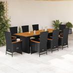 vidaXL 9-delige Tuinset poly rattan zwart, Tuin en Terras, Tuinsets en Loungesets, Nieuw, 8 zitplaatsen, Tuinset, Verzenden