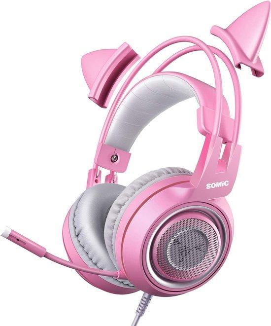 2dekans | SOMiC G951S Roze Gaming headset - Kattenoor, Muziek en Instrumenten, Microfoons, Zo goed als nieuw, Ophalen of Verzenden