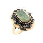 Gouden ring met groene Beryl | Vintage/antiek (geelgoud), Gebruikt, Overige kleuren, Ophalen of Verzenden, 17 tot 18