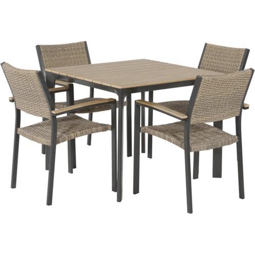 Arezzo terrastafel 90 cm & 4x terrasstoel wicker, Huis en Inrichting, Stoelen, Nieuw, Ophalen of Verzenden