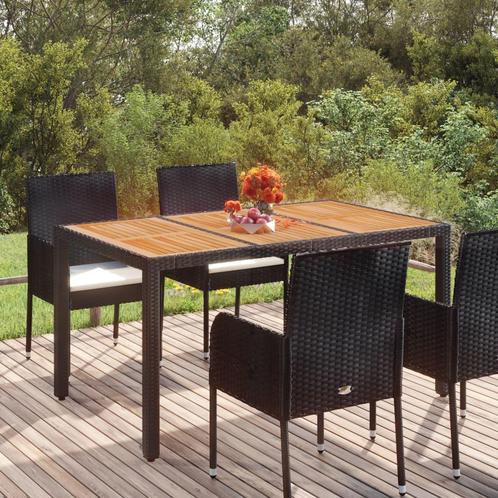vidaXL Tuintafel met houten blad 150x90x75 cm poly rattan, Tuin en Terras, Tuintafels, Nieuw, Verzenden