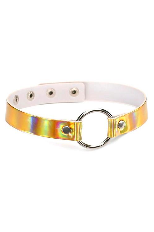 Choker Goud Holografisch Ring Iridescent Collar Ketting Sexy, Sieraden, Tassen en Uiterlijk, Kettingen, Goud, Nieuw, Verstelbaar
