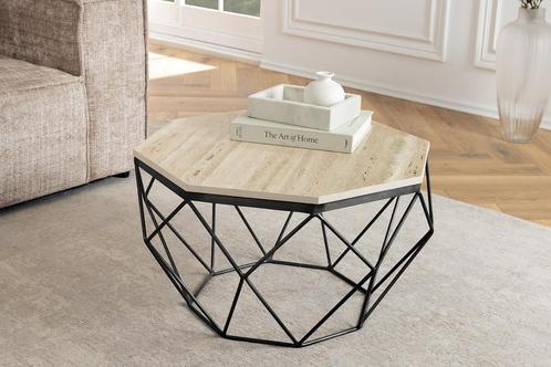 Handgemaakte salontafel DIAMOND 70cm beige travertijn zwart, Huis en Inrichting, Tafels | Salontafels, Ophalen of Verzenden